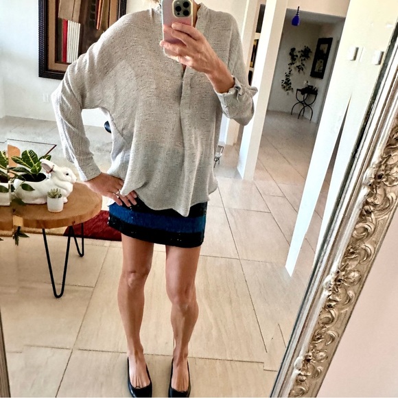 Haute Hippie Sequin Striped Blue | Black  Mini Skirt Size S - Picture 7 of 8